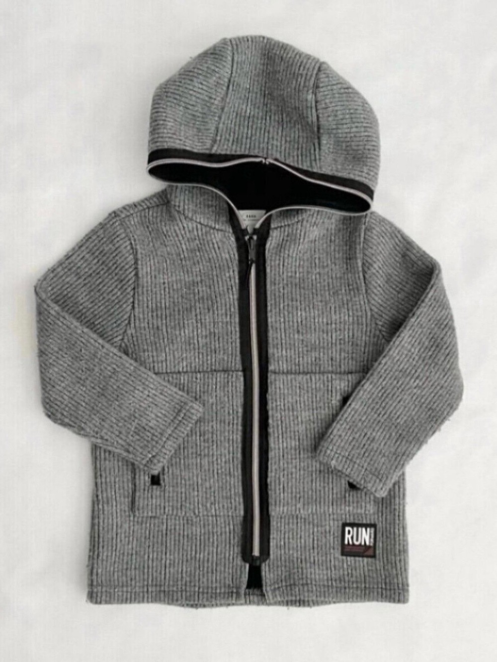 Zara Kids Gray Ribbed Hooded Zip Sweater